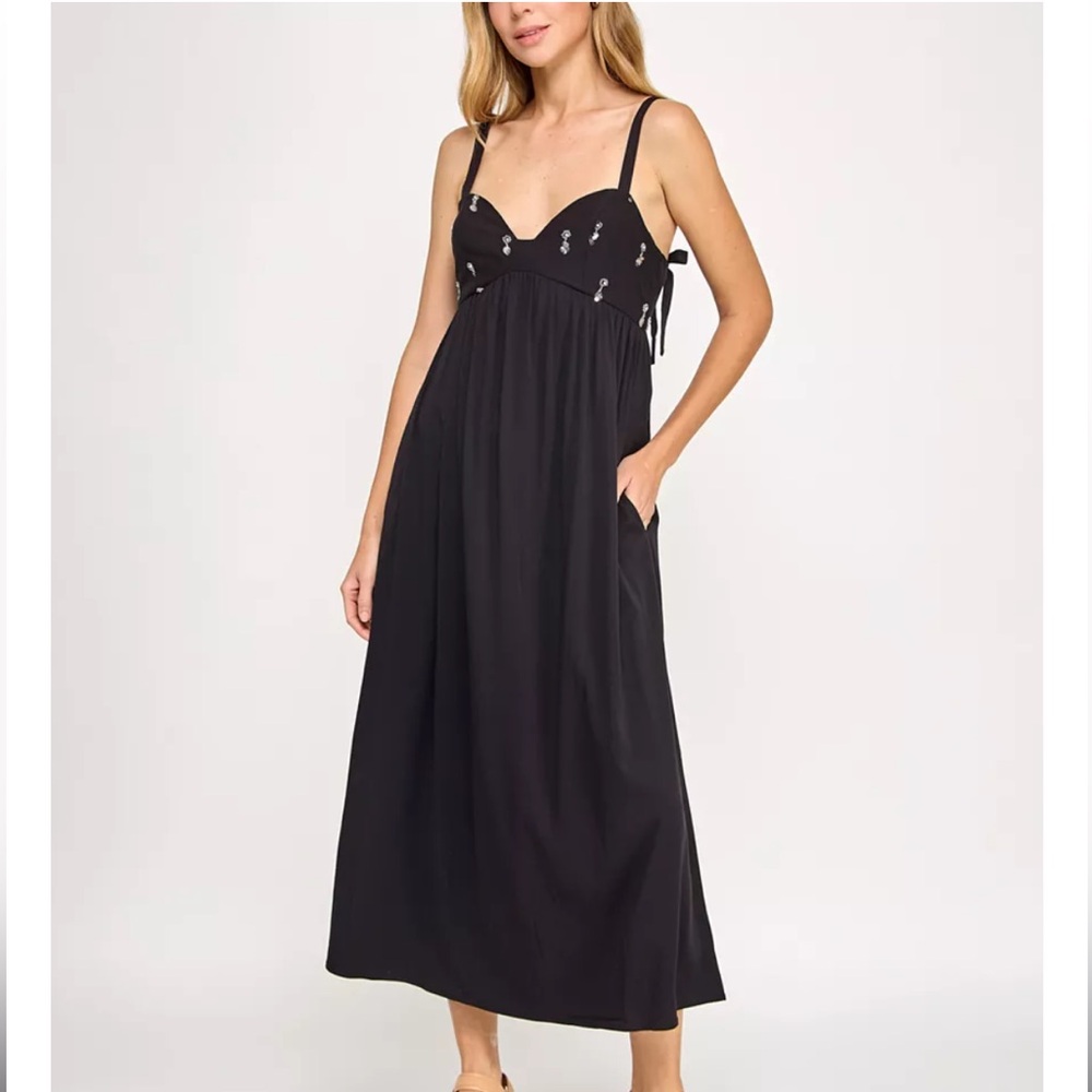 NWT Beauty & Grace Black Sleeveless Midi Dress w/ Pockets XS